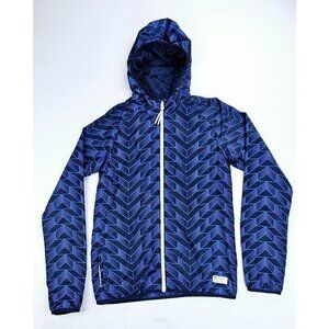 Adidas Originals Small Mens Black Blue Pattern Full Zip Lightweigh Nylon Hoodie